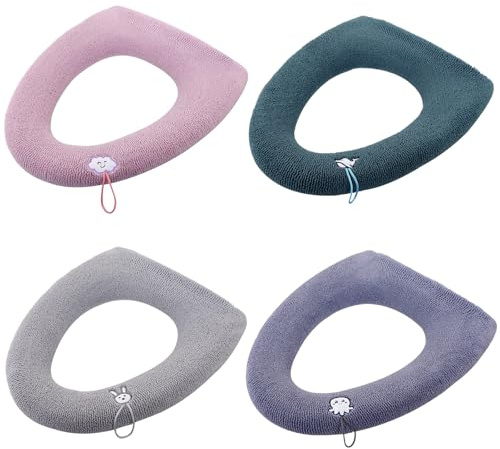 Embhlitfe 4 Stück WC-Sitzwärmer,Toilettensitzbezug Warm Toilettensitzauflagen Waschbar Toilettendeckel Deckel Kissen mit Aufhängeschlaufe,WC-Sitze für Meisten Toiletten