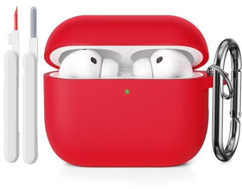 KOKOKA Silikon Hülle Schutzhülle Kompatibel mit AirPods Pro 3. Generation mit Reinigungsset, Stoßfeste Weiche Dünne Schutzhülle Case für Airpods Pro 3 mit Cleaner Kit & Karabiner, Rot