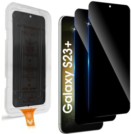 Hengnewro Privacidad Protector de Pantalla para Samsung Galaxy S23 Plus | 2 Piezas Antiespías Cristal Templado, Instalación Automática, Protector de privacidad Dureza 9H