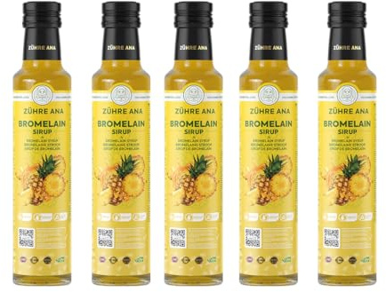 Zühre Ana® Bromelain Sirup (5 x 250ml) – Mit Bromelain, Coenzym Q10, Mate-Extrakt, L-Carnitin und natürlichem Ananasaroma – Ihre natürliche Unterstützung im Alltag - Vegan