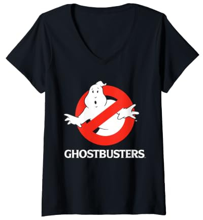 Damen Ghostbusters Classic 1984 Logo Schild Fan Retro 80er Jahre Movie Geek T-Shirt mit V-Ausschnitt