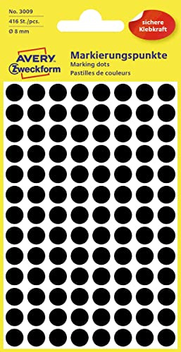 Avery Markierungspunkte schwarz, 8 mm – schwarz – selbstklebend Etiketten (Papier, 416 PC (S), 104 PC (S)