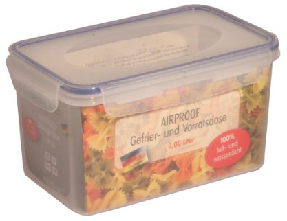 axentia Gefrier-Vorratsdose in Transparent, eckige Butterbrotdose Airproof, temperaturbeständige Brotdose mit 4 praktischen Klapplaschen, Einfrierbare Aufbewahrungsbox mikrowellengeeignet, ca. 2 l