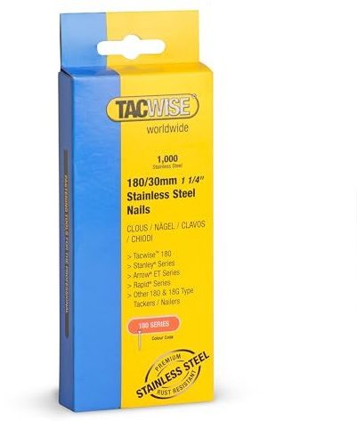Tacwise 1067 Type 180 / 30 mm Stainless Steel 18G Brad Nails, Pack of 1000 | Equivalent to Type 180