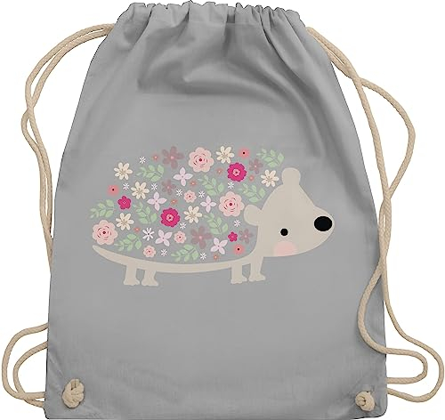 Turnbeutel Rucksack - Ostergeschenk Ostern - Süßer Igel Frühlingstiere mit Blumen - Unisize - Hellgrau - turn beutel sporttasche kinder besondere ostergeschenke sportbeutel kindergartentasche