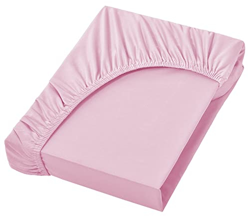 NatureMark Jersey Spannbettlaken, Spannbetttuch 100% Baumwolle in vielen Größen und Farben MARKENQUALITÄT ÖKOTEX Standard 100 | 180 x 200 cm - 200 x 200 cm - rosa