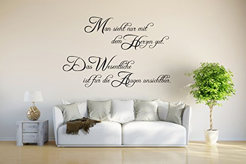INDIGOS UG - Wandtattoo Wohnzimmer - Wandaufkleber Der Kleine Prinz. - Man Sieht nur mit dem Herzen gut.- schwarz - 80x52 cm - Aufkleber Kinderzimmer Schlafzimmer Küche Badezimmer Büro Dekoration