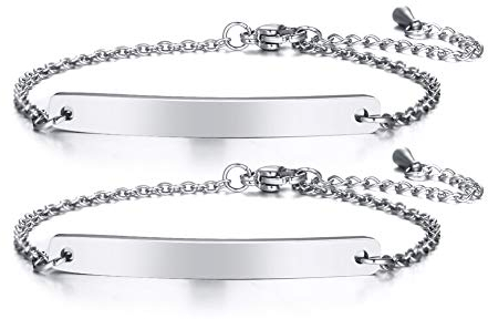 VNOX Personalisierte Edelstahl Freundschaft Familie Bar Armband Link ID Kette für Frauen Mädchen Einstellbare Länge, Kostenlose Gravur 2 Pcs
