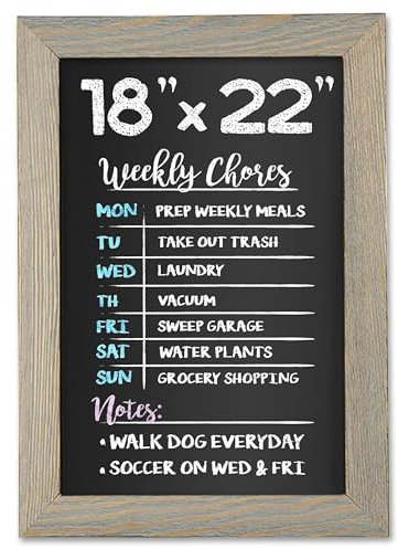 Ilyapa Rustic Wooden Magnetic Kitchen Chalkboard Sign - 18x22 Inch Graywash Framed Wall Hanging Chalk Board for Farmhouse Decor, Wedding, Restaurant