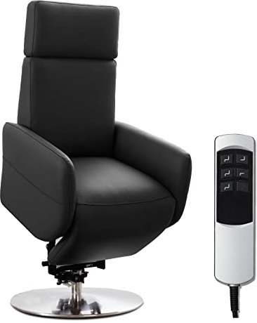 Cavadore TV-Sessel Cobra mit 2 E-Motoren und Aufstehhilfe / Elektrischer Fernsehsessel mit Fernbedienung / Relaxfunktion, Liegefunktion / bis 130 kg / M: 71 x 110 x 82 / Echtleder Schwarz