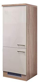 Flex Well Midi-Kühlschrankumbauschrank Nepal - Umbauschrank für Kühlschrank - 2-türig - Breite 60 cm - Creme glänzend/Eiche Sonoma