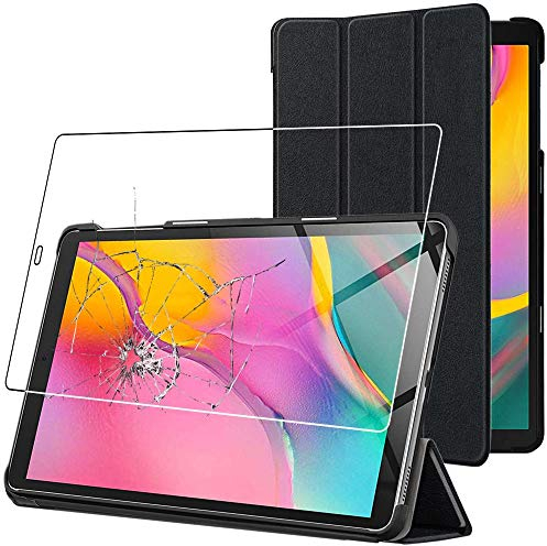 ebestStar - Coque pour Samsung Galaxy Tab A 10.1 2019 T510 T515, Etui Slim Cover, Housse PU Cuir Rabat Magnétique, Noir + Verre Trempé