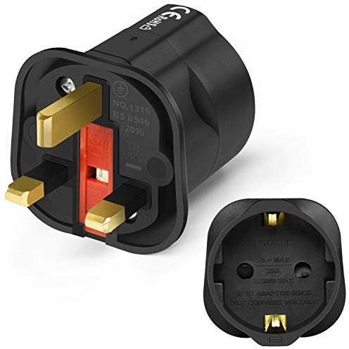VGUARD European to UK Plug Adapter (NOT for UK Shavers/Toothbrushes Bathroom Plugs), Fused 13A EU to UK Travel Adaptor for 2 Pin EU Devices (1 Pack), Black