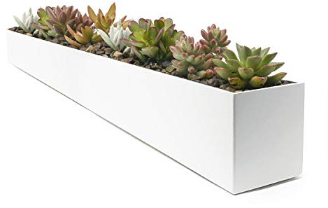 Buhbo - Jardinera Rectangular Moderna de Acero, Color Blanco, 81 cm