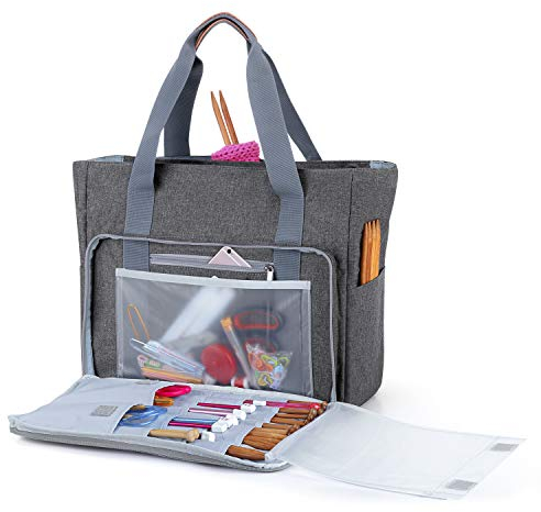 Teamoy Borsa a Maglia per Maglieria, Tote di stoccaggio di Filati per Filati e Progetto incompiuto, Alta capacità e Peso Leggero, Facile da trasportare (No Accessori Inclusi) (Grigio)