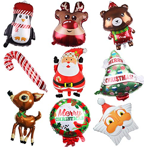 SUNSK Weihnachtsballons Folie Luftballons Weihnachtsmann Schneemann Rentier Helium Ballon Merry Christmas Girlande Weihnachten Neujahr Party Decor Supplies 9 Stück