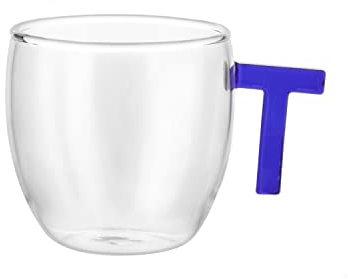 KASANOVA Tazzina caffè lettera T blu in vetro borosilicato, 150 ml blu