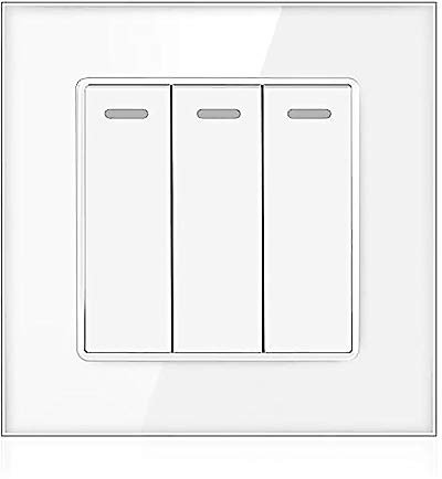 Interruptor de pared basculante de 1/2 banda, 2 vías, de cristal blanco, interruptor de encendido y apagado, 16 A (3 bandas de 2 vías)
