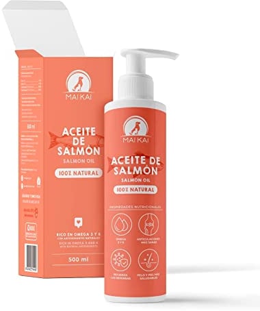 MAIKAI - Olio di Salmone per Cani e Gatti 500ml - 100% Naturale + Ricco di Omega 3 e 6 - Migliora Pelle e Pelo - Supporta Articolazioni e Sistema Immunitario - Appetizzante Naturale per Animali