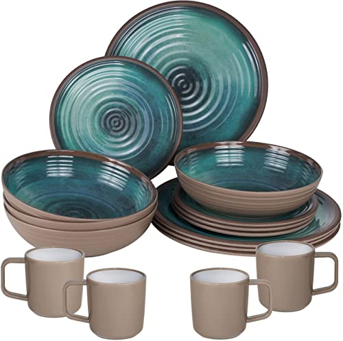 Melamin Camping Geschirrset für 4 Personen - 16 Teile - Campinggeschirr - blau- elegant Essgeschirr spülmaschinengeeignet