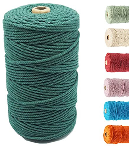 Puiasest Makramee Garn 3mm | Premium Makramee Garn (Natur) | 3mm x 200m | 100% Baumwolle | plastikfreie Verpackung | Makramee Baumwollgarn für DIY Handwerk Dunkelgrün