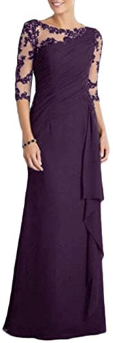 MISSMAO Vestiti da Sera e Cerimonia Donna Linea ad a Elegante Stile Impero Chiffon Abiti da Damigella d'Onore Abito da Sera Vestiti Lunghi, Viola, XL