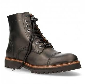 New Rock Stivali da uomo con lacci neri in pelle PISA Collection Ankle Boot Black Leather MONTAGNA002-S1, Nero , 43 EU