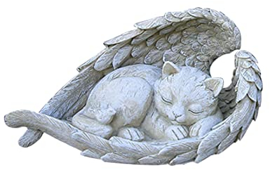 Rehomy Piedra conmemorativa para mascotas, lápidas, tumbas, gato, perro, durmiendo, en el ala de ángel, estatua de simpatía, regalo para el hogar, jardín, decoración del patio trasero