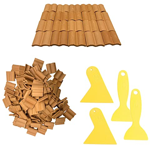 Cayway Miniature Roof Red Dachziegel Channel 18mm Pack of 100 mit Werkzeug für DIY Puppenhaus Ziegel Diorama Fairy Garten Dekoration