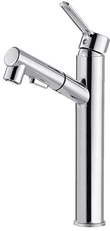 Robinet Mitigeur Lavabo avec Douchette Extractible Robinet Salle de Bain 2 Modes Poignée Unique Robinetterie Vasque à Poser pour Salle Bain Lavabo Chrome-B,Haute