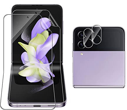 Yanwom [2+2 Pièces Protection écran pour Samsung Galaxy Z Flip 4 5G Protecteurs d'écra avec Outil d'Installationn + Caméra Arrière Vitre Protecteur, Anti-Rayures Sans Bulles HD Film Protection ecran