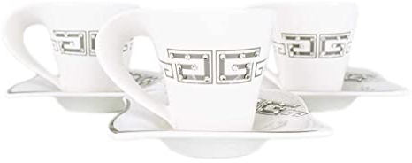 12 Tlg Medusa Espressotassenset mit SIlberschliff Mokkatassen Kaffeetassen für 6 Personen 6 Tassen + 6 Untertassen Weiß-Silber Genießen Servieren Kaffee