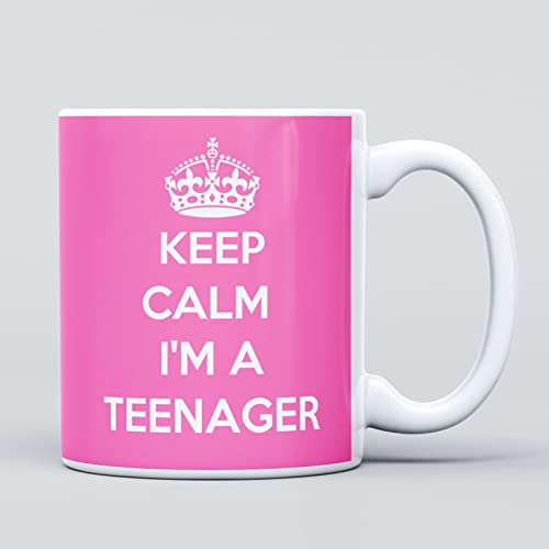 Panther Print Kaffeetasse mit Aufschrift Keep Calm I'm A Teenager Girl, groß, robust, Keramik, lustig, Tasse für Frauen, Mädchen & Frauen – Geschenk für Geburtstag, Weihnachten, Glückwünsche –