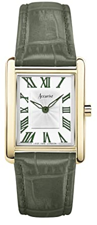 Accurist Rectangle Womens Analogue Watch 26mm dial Gold Leather Strap | 30 Metres Water Resistance, dual-texture dial, ion-plated case