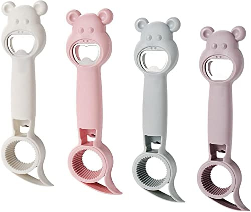 New 4 in 1 Multi Function Can Opener Bottle,Multi Kitchen Tool for Jelly Jars,Wine, Beer and Other,Bottle Opener to Protect The Nail Use for Children,Elderly and Arthritis Sufferers (Plastic, 4Pcs)