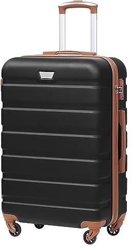 COOLIFE Koffer Premium Koffer Hartschalenkoffer Trolley Rollkoffer Reisekoffer Kofferset Handgepäck mit TSA-Schloss und 4 Rollen (Schwarz/Braun, Handgepäck)