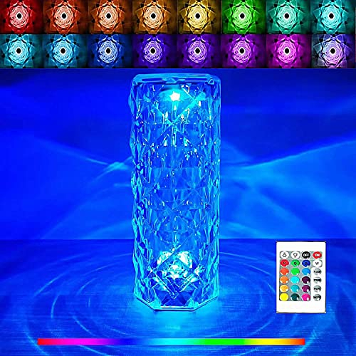Genyerl Touch Control Rose Crystal Table Lamp, Rose Crystal Diamond Table Lamp,LED Night Light 16 Colors Rechargeable Acrylic Bedside Lamp,Romantic Lighting Decor for Bedroom,Party,Office,Bar