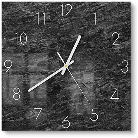 DEQORI Glasuhr | 30x30 cm | Motiv Dunkle Steinstruktur | ausgefallene leise Design Uhr aus Glas | Wanduhr für Wohnzimmer & Küche | moderne Hingucker Uhr für die Wand