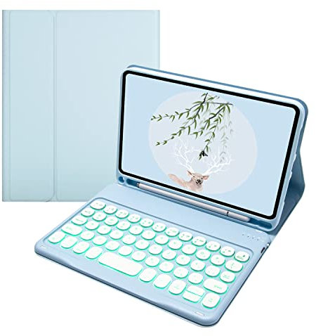 GUPENAA Tastatur Hülle für iPad mini 5/ Mini 4/Mini 3/Mini 2 & 1, 7 Farbige Hintergrundbeleuchtung, Magnetisch Abnehmbare Drahtlose Bluetooth-Tastatur mit S Pen-Halter,Blau