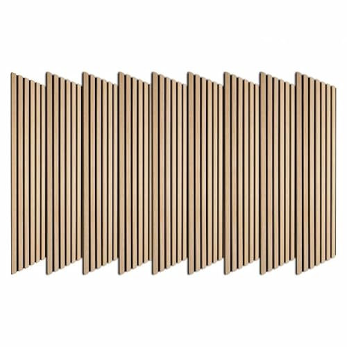 DECOON - Lot de 9 Panneaux muraux tasseaux bois 120 x 30 cm - Chêne clair véritable sur feutrine noire - Revêtement décoratif intérieur pour tête de lit, soubassement ou mur design - 2,52 m²
