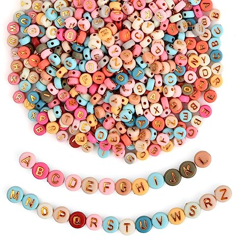 Laughhe 500 Stück Buchstabenperlen aus Acryl 7mm Buchstabenperlen Zum Auffädeln Acryl Lose Perlen Buchstaben Spacer Perlen A-Z für DIY Halskette Armband Schlüsselbund, Bunt
