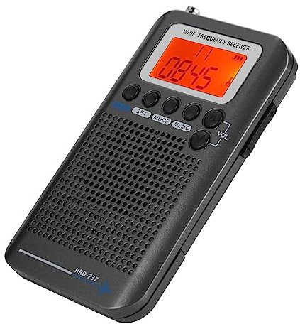 VHF Airband Radio, Portable Full Band Radio Aircraft Band Receiver, with LCD Display Alarm Clock (Black)