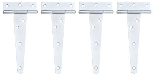 sourcing map 4Pcs T-Strap Door Hinges, 5 Wrought Tee Shed Gate Hinges Iron Hardware for Wooden Barn, Fence, Yard Door Hinges (White Zinc)