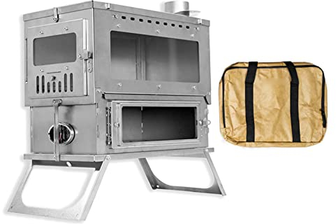 Réchaud de camping en titane, réchaud à bois avec grand verre latéral, petit réchaud de camping pliable avec tuyaux de cheminée pour l'hiver