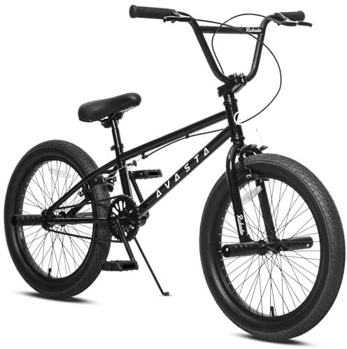 AVASTA 20 Inch Freestyle Youth BMX Bicycle Big Kids Teenager Bike for Age 6 7 8 9 10 11 12 13 14 Years Old Boys Girls Teen Adult and Beginner-Level Rider with 4 Peg, Black