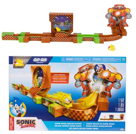 SONIC THE HEDGEHOG Go Go Racers Deluxe Spielset Mit Diecast Super Sonic Figur, Kombiniert Mit Sonic Adventure und Knuckles Adventure
