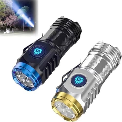 Qoobom Three-Eyed Monster Mini Flashlight, Rechargeable LED Flashlights High Lumens, Waterproof Pocket Flashlight, Super Power Flashlight for Home/Camping/Emergency (Mixed)