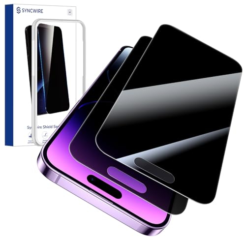 SYNCWIRE Privacy Screen Protector iPhone 14 Pro Max, 6.7 inch Screen Protector [Easy Installation Kit] [Military-Grade Protection] [9H Shatterproof] [Full Coverage] [Anti-Spy] [Tempered Glass] 2-Pack