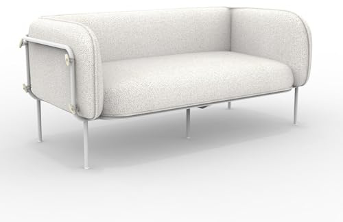 Mondo Viro 2-Sitzer-Sofa aus gepolstertem Stoff für den Außenbereich Alamari Metallgestell 170 x 87 74 cm (weiß geprägt - Cream Star)