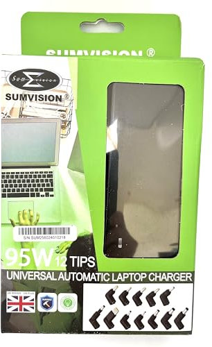 95W Universal Charger Automatic Laptop Power Charger 12 Compatible Tips Connectors (UK DESIGN, UK PLUG) For Use With Acer, Asus, Compatible HP, Compaq, IBM, Dell, Compatible Toshiba, Samsung & More